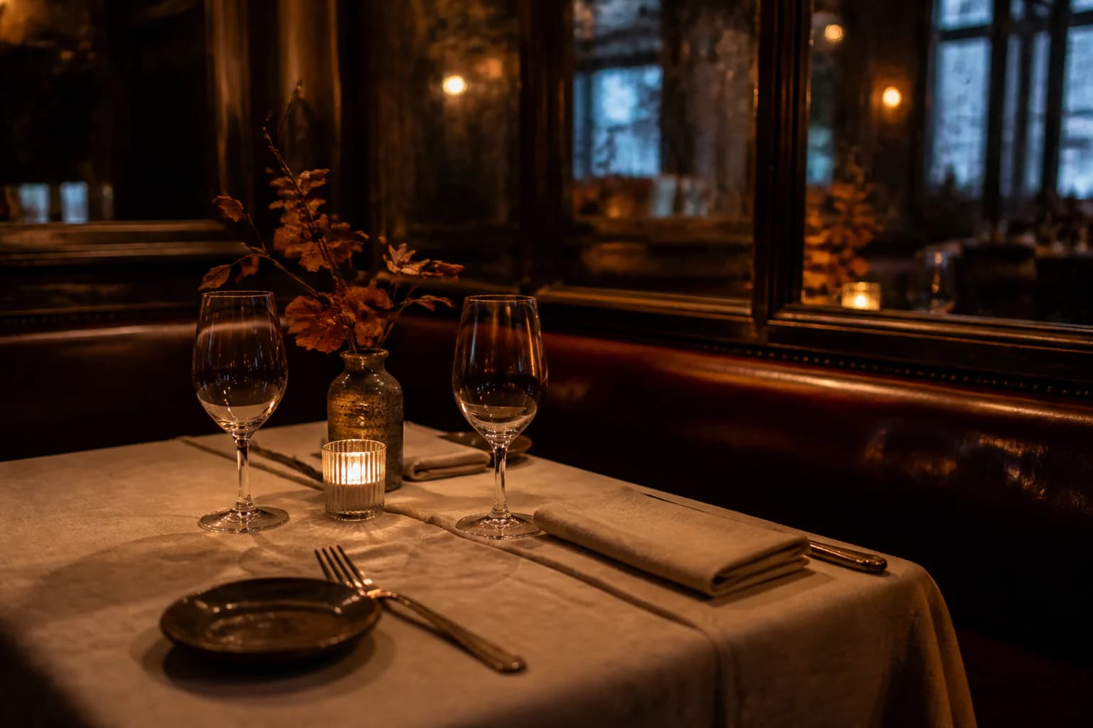 Une table préparée avant le service