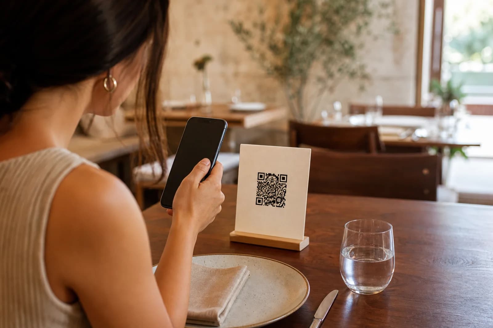 Cliente ouvrant une carte de restaurant sur son téléphone